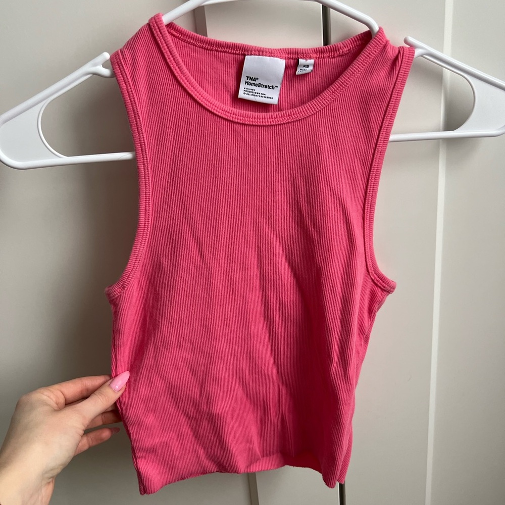 Aritzia TNA Homestretch Cotton Ribbed Tank Pink Tank Top XS